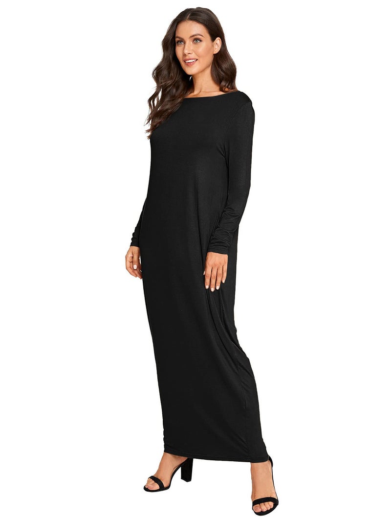 Verdusa Women's Long Sleeve Pocketed Loose Long Maxi Dress Black XXL - Image 5